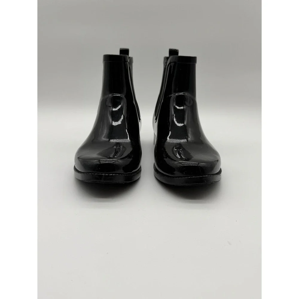 Michael Kors Ridley Black Shiny Rubber Chelsea Rain Boots‎ Womens 9 MK Logo
